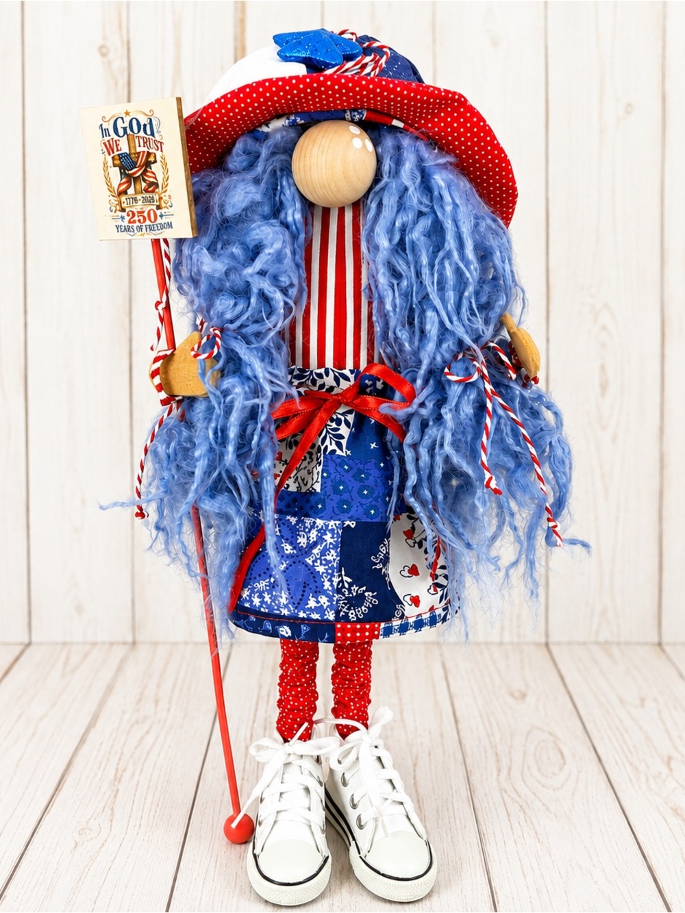 USA 250th Anniversary Gnome, Handmade Patriotic Gnome, Red White Blue Americana